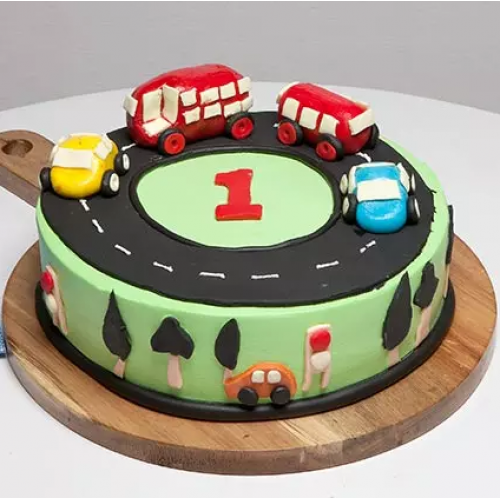 Race Track First Birthday Customized Fondant Cake Delivery in Noida