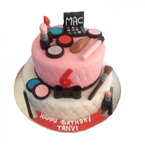 2 Tier Makeup Theme Fondant Cake Delivery in Noida