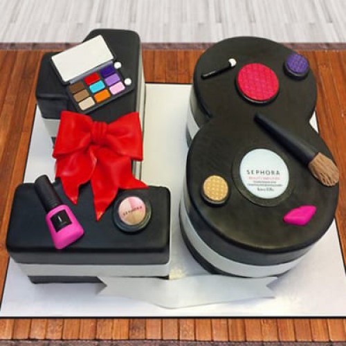 Makeup Numeric Fondant Cake Delivery in Noida