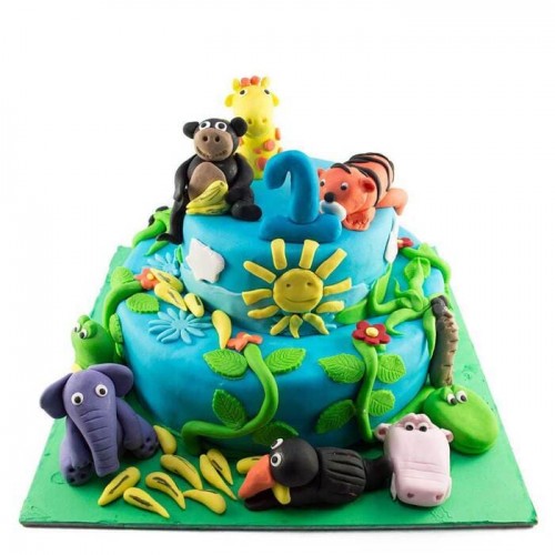 Animal Theme First Birthday Cake Delivery in Noida