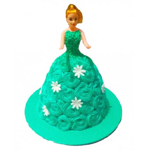 Barbie Doll Cake with Green Roses Dress Delivery in Noida