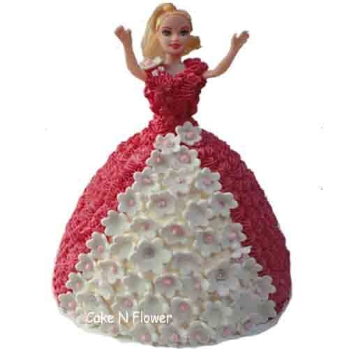 Red and White Barbie Doll Cake Delivery in Noida
