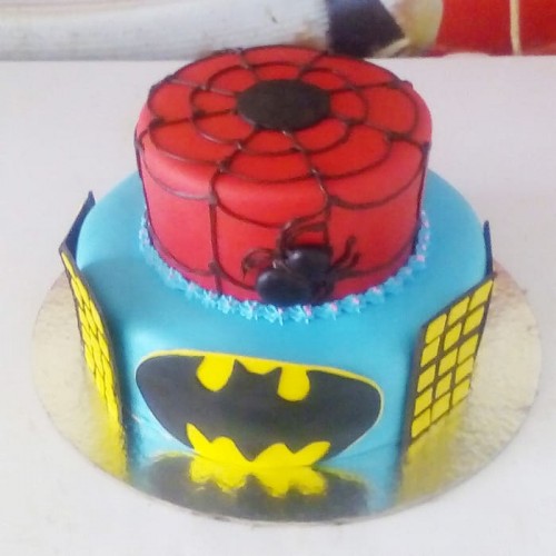 Spiderman & Batman Theme Fondant Cake Delivery in Noida