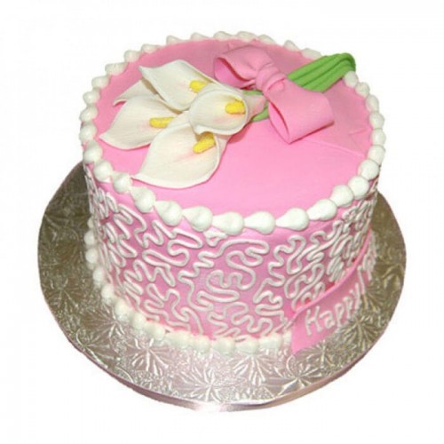 Lily Flower Theme Cream Cake Delivery in Noida