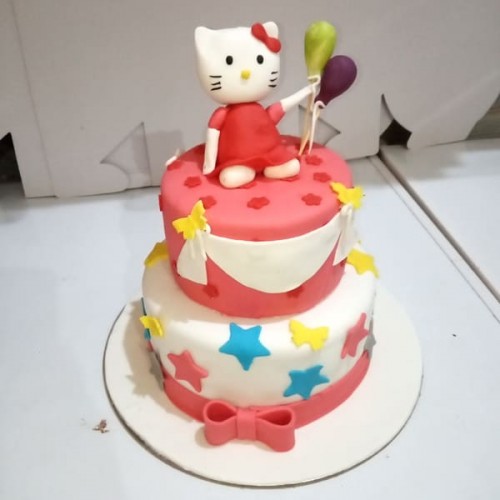 Hello Kitty Theme 2 Tier Fondant Cake Delivery in Noida