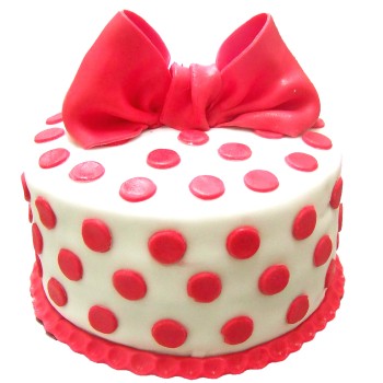 Red Polka Dot With Ribbon Fondant Cake