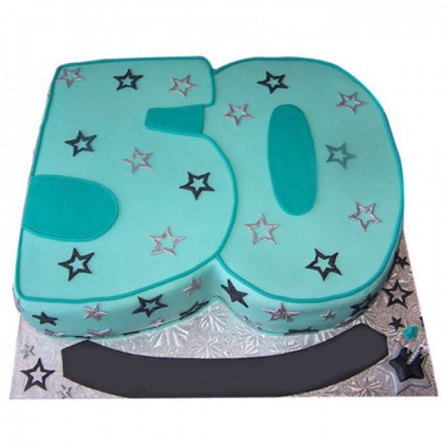 50 Number Blue Star Fondant Cake Delivery in Noida