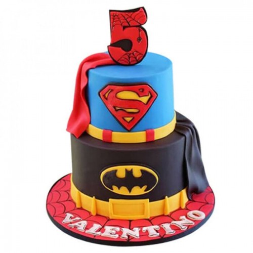Batman & Superman Fondant Cake Delivery in Noida