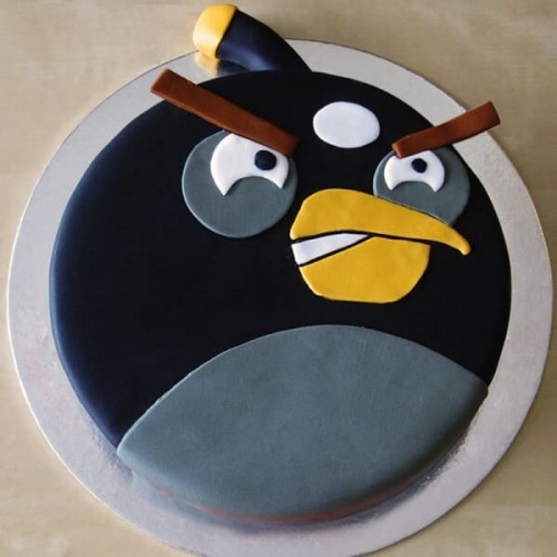 Black Angry Bird Fondant Cake Delivery in Noida