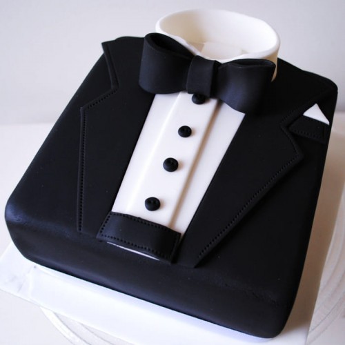 Black Tuxedo Shape Fondant Cake Delivery in Noida