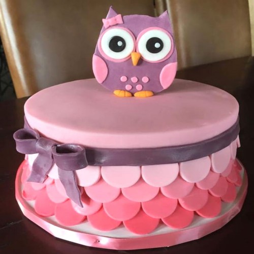 Owl Baby Shower Fondant Cake Delivery in Noida