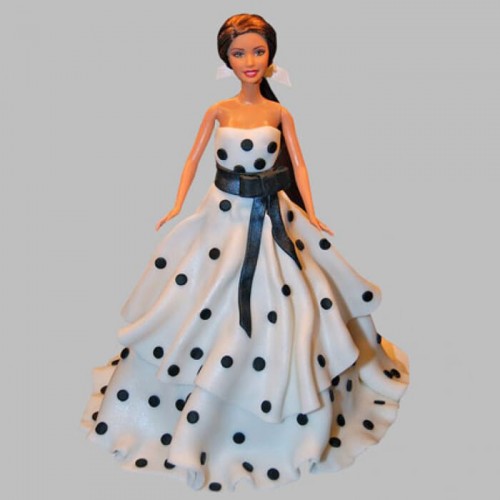 Polka Dots Dress Barbie Fondant Cake Delivery in Noida
