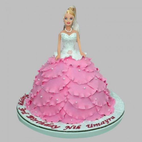 White & Pink Barbie Fondant Cake Delivery in Noida
