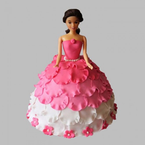 White & Pink Floral Barbie Fondant Cake Delivery in Noida