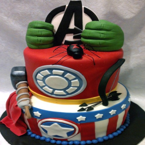 2 Tier Avengers Theme Fondant Cake Delivery in Noida