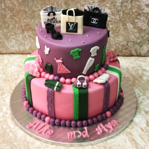 2 Tier Shopping Theme Fondant Cake Delivery in Noida