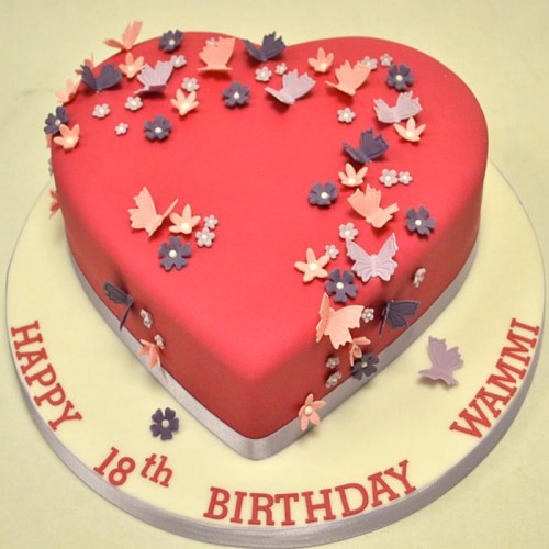 Butterfly on Red Heart Fondant Cake Delivery in Noida