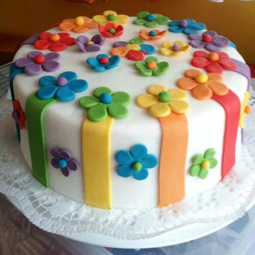 Colorful Floral Fondant Cake Delivery in Noida