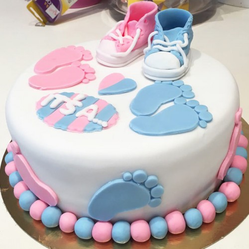 He or She Baby Shower Theme Fondant Cake Delivery in Noida