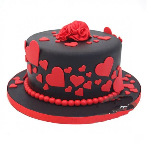 Red & Black Romantic Fondant Cake Delivery in Noida