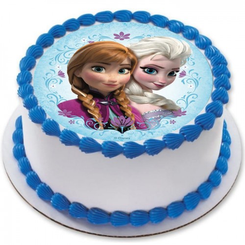 Disney Anna & Elsa Frozen Round Photo Cake Delivery in Noida