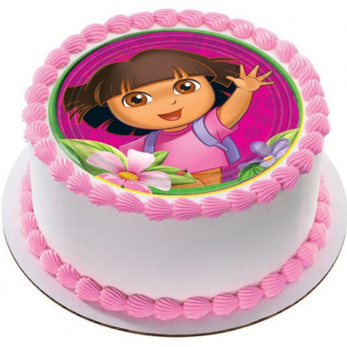 Dora Cartoon Round Photo Cake Delivery in Noida