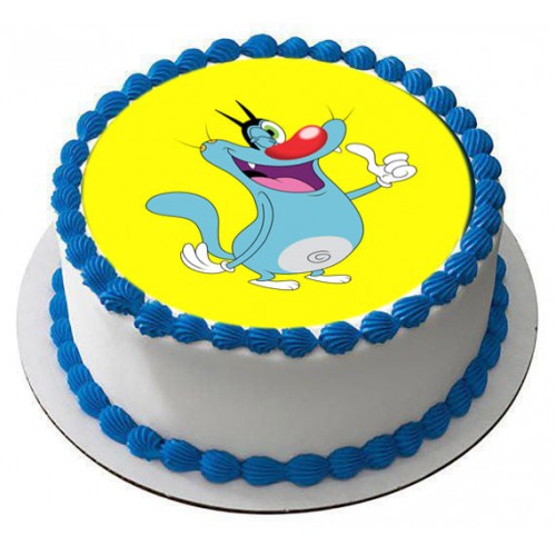 Oggy Cartoon Round Photo Cake Delivery in Noida