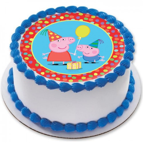 Peppa Pig Cartoon Round Photo Cake Delivery in Noida