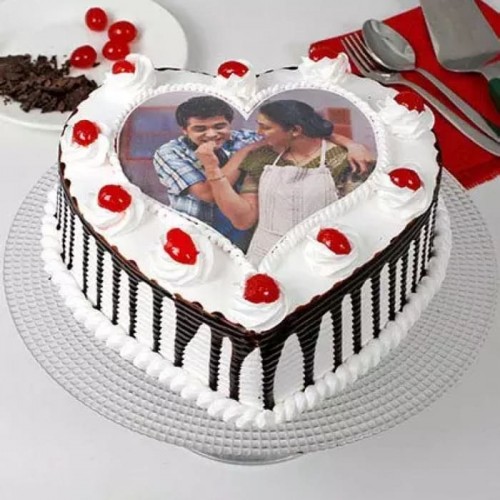 Black Forest Heart Shaped Photo Cake Delivery in Noida