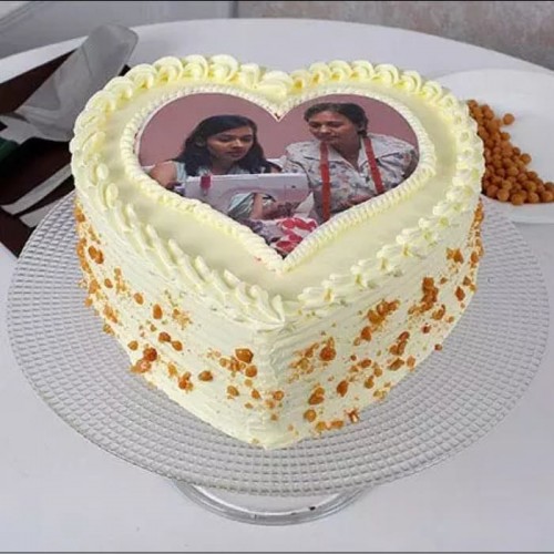 Butter Scotch Heart Shaped Photo Cake Delivery in Noida