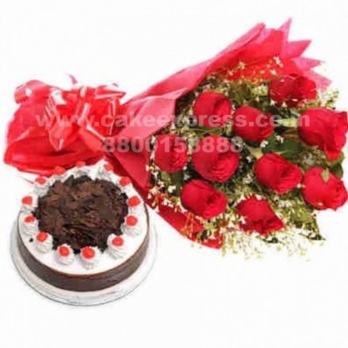 Black Forest Cake & Red Roses Bouquet Delivery in Noida