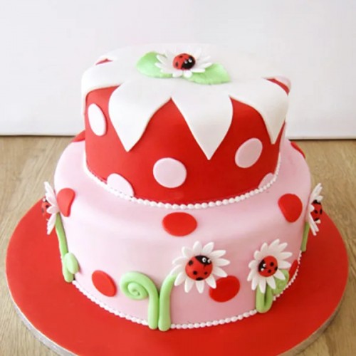 Ladybird 1st Birthday Fondant Cake in Noida