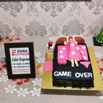 First Night Game Over Fondant Cake First Night Game Over Fondant Cake