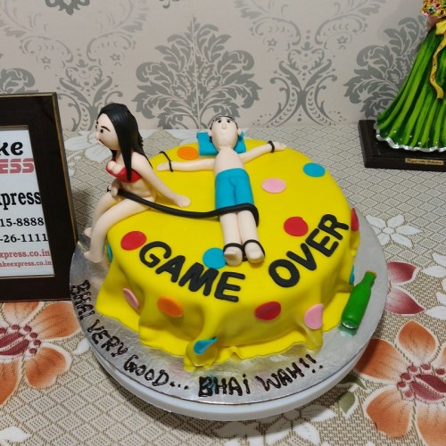 Game Over Theme Bachelor Party Cake Delivery in Noida