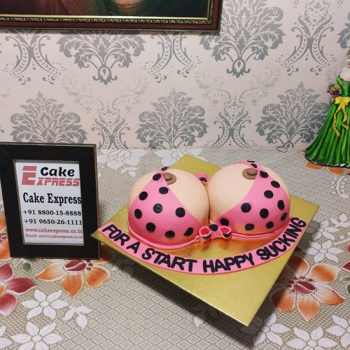 Polka Dots Pink Open Bra Fondant Cake in Noida