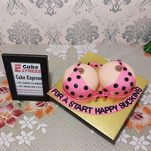 Polka Dots Pink Open Bra Fondant Cake - CE-01717