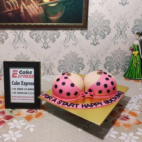 Polka Dots Pink Open Bra Fondant Cake - CE-01717