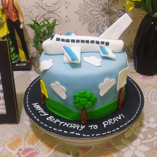 Airplane Theme Fondant Cake Delivery in Noida
