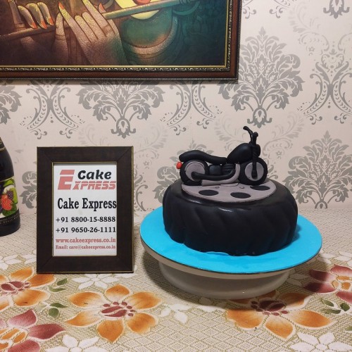 Bike on Tyre Themed Customized Cake Delivery in Noida