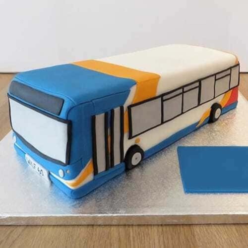 Bus Shape Birthday Fondant Cake in Noida Bus Shape Birthday Fondant Cake in Noida