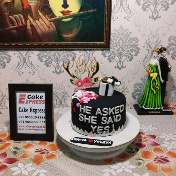 Black & White Engagement Fondant Cake