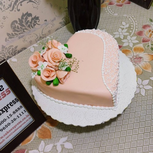 Heart Shaped Engagement Fondant Cake Delivery in Noida