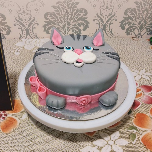 Pussy Cat Face Fondant Cake in Noida