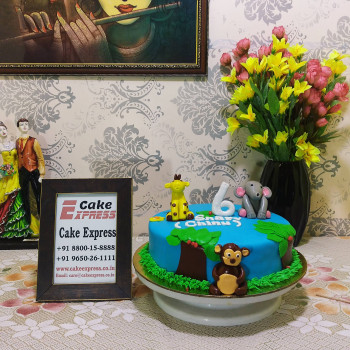 Animal Theme Blue Fondant Cake