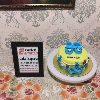Blue Baby Shoes Fondant Cake