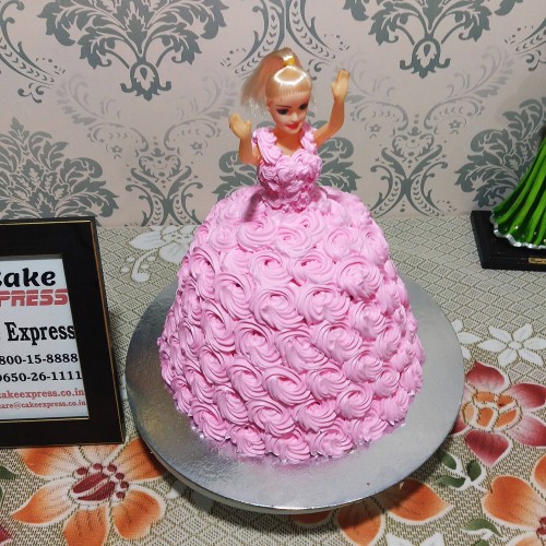 Pink Roses Barbie Doll Cake Delivery in Noida