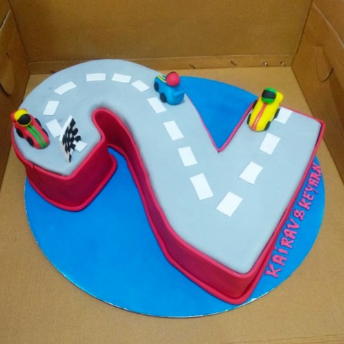 2 Number Car Race Fondant Cake Delivery in Noida