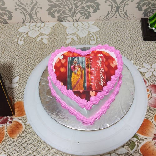 Heart Shape Pineapple Photo Cake Delivery in Noida