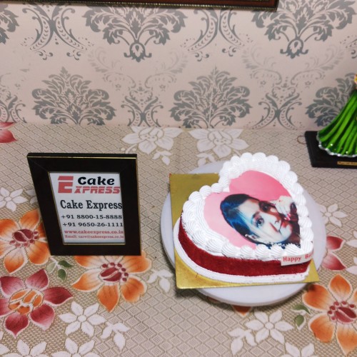 Red Velvet Heart Photo Cake Delivery in Noida