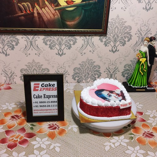 Red Velvet Heart Photo Cake Delivery in Noida